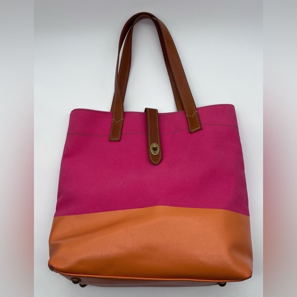 Fossil Vibrant Pink and Orange Tote Bag with leather Handles